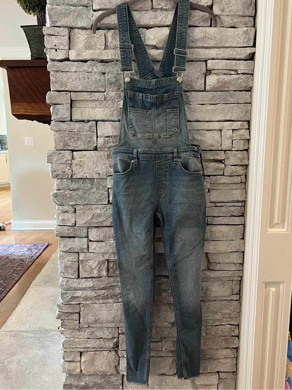 Free People Light Blue Denim Skinny Overalls Size 26